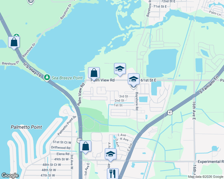 map of restaurants, bars, coffee shops, grocery stores, and more near 362 4th Street in Palmetto