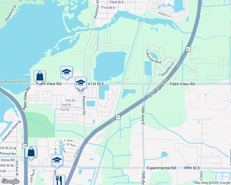 map of restaurants, bars, coffee shops, grocery stores, and more near 5700 Bayshore Road in Palmetto