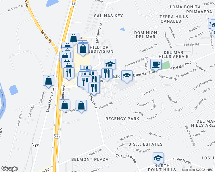 map of restaurants, bars, coffee shops, grocery stores, and more near 207 Martingale in Laredo