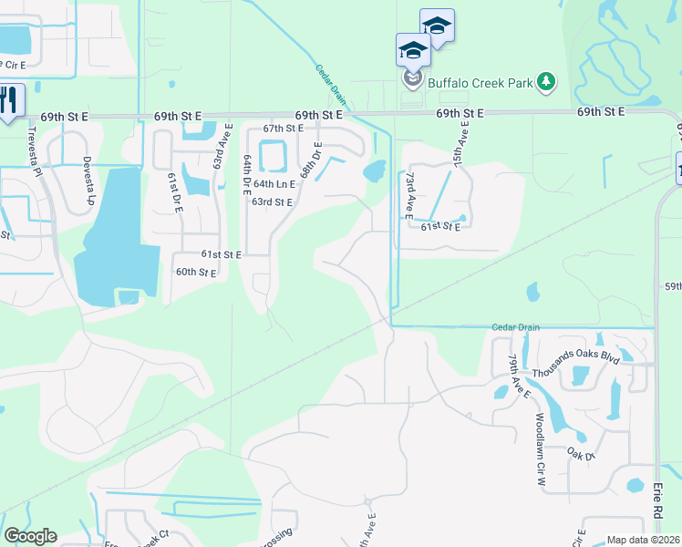 map of restaurants, bars, coffee shops, grocery stores, and more near 6023 Oak Mill Terrace in Palmetto