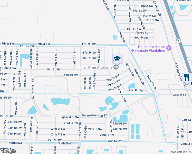 map of restaurants, bars, coffee shops, grocery stores, and more near 640 20th Street Southwest in Vero Beach