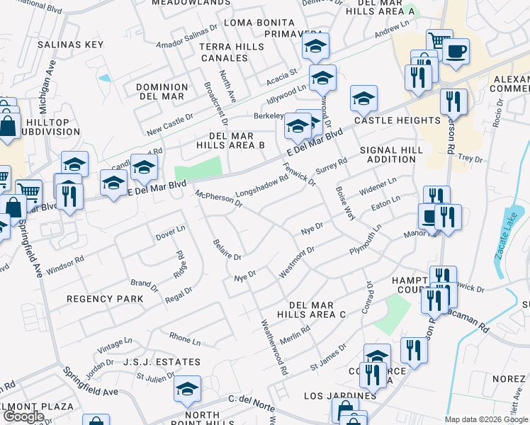 map of restaurants, bars, coffee shops, grocery stores, and more near 302 McPherson Drive in Laredo