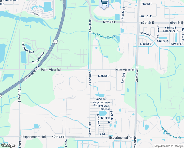 map of restaurants, bars, coffee shops, grocery stores, and more near 2802 60th Street East in Palmetto
