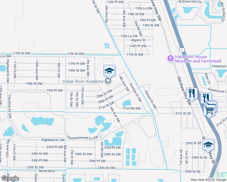 map of restaurants, bars, coffee shops, grocery stores, and more near 520 20th Place Southwest in Vero Beach