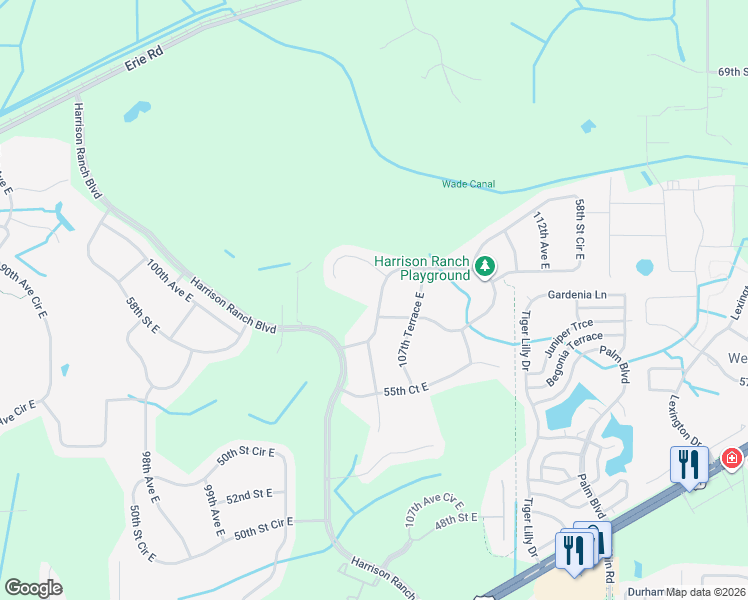 map of restaurants, bars, coffee shops, grocery stores, and more near 5529 106th Avenue East in Parrish