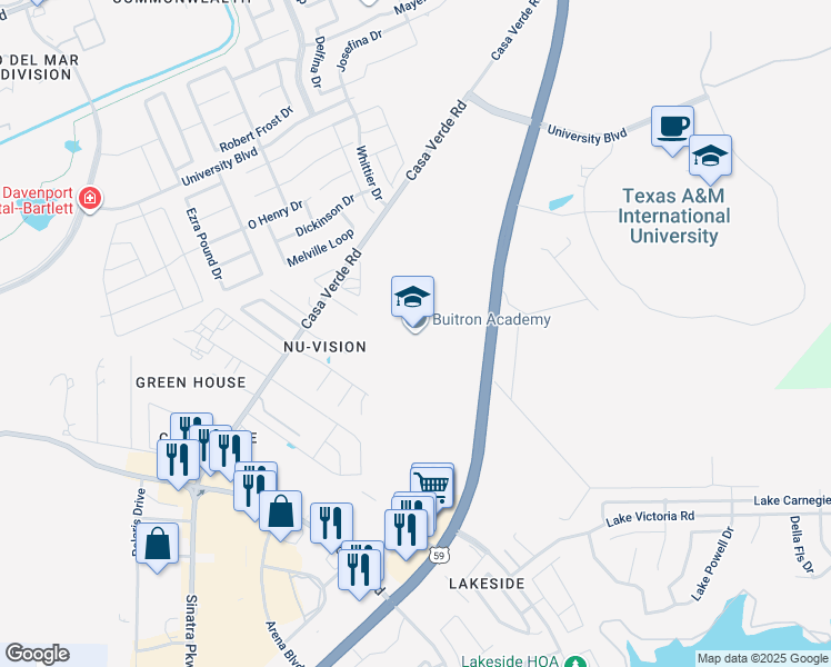 map of restaurants, bars, coffee shops, grocery stores, and more near in Laredo