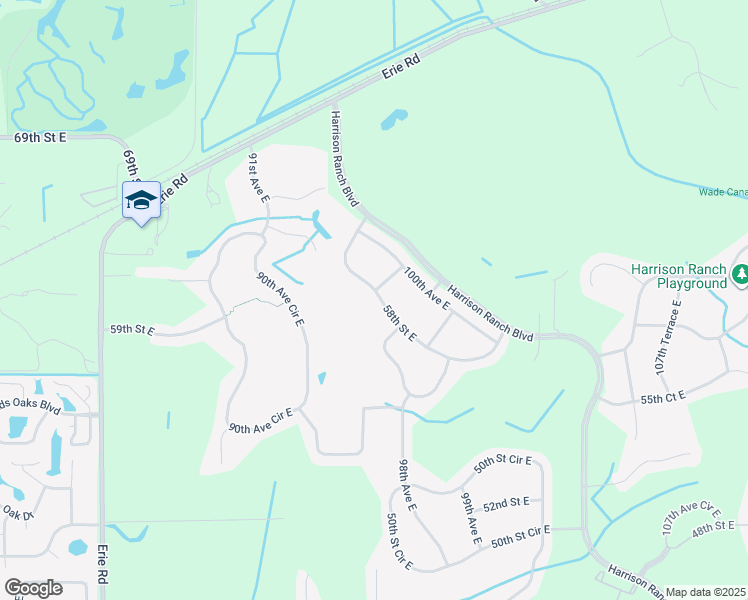 map of restaurants, bars, coffee shops, grocery stores, and more near 9736 58th Street East in Parrish