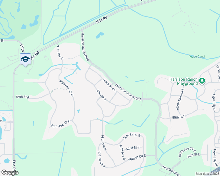 map of restaurants, bars, coffee shops, grocery stores, and more near 5923 100th Avenue East in Parrish