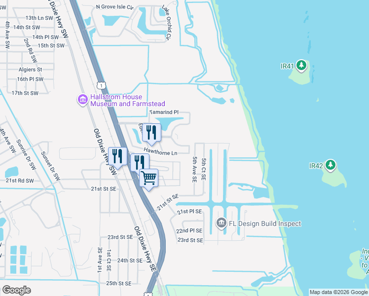 map of restaurants, bars, coffee shops, grocery stores, and more near 1960 South Garden Grove Circle in Vero Beach