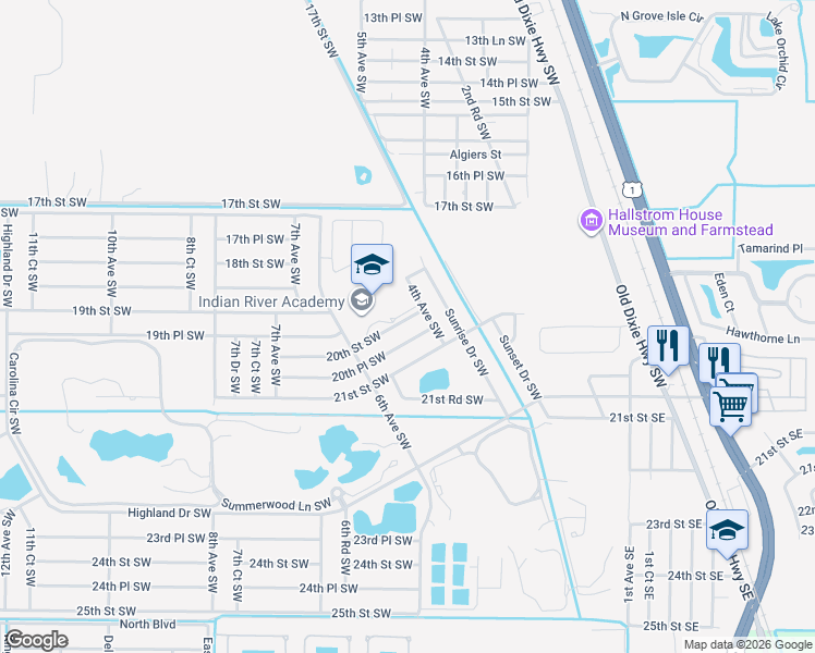 map of restaurants, bars, coffee shops, grocery stores, and more near 405 20th Street Southwest in Vero Beach