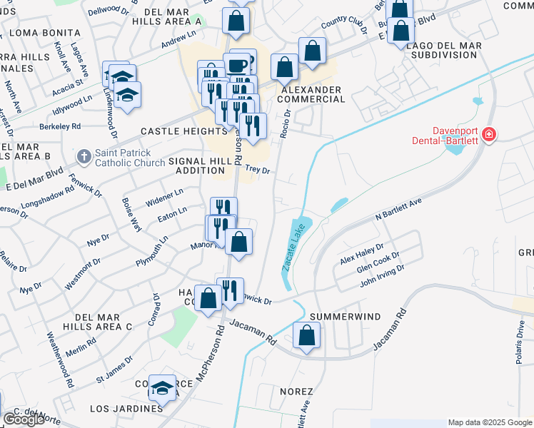 map of restaurants, bars, coffee shops, grocery stores, and more near 7110 Rocio Drive in Laredo