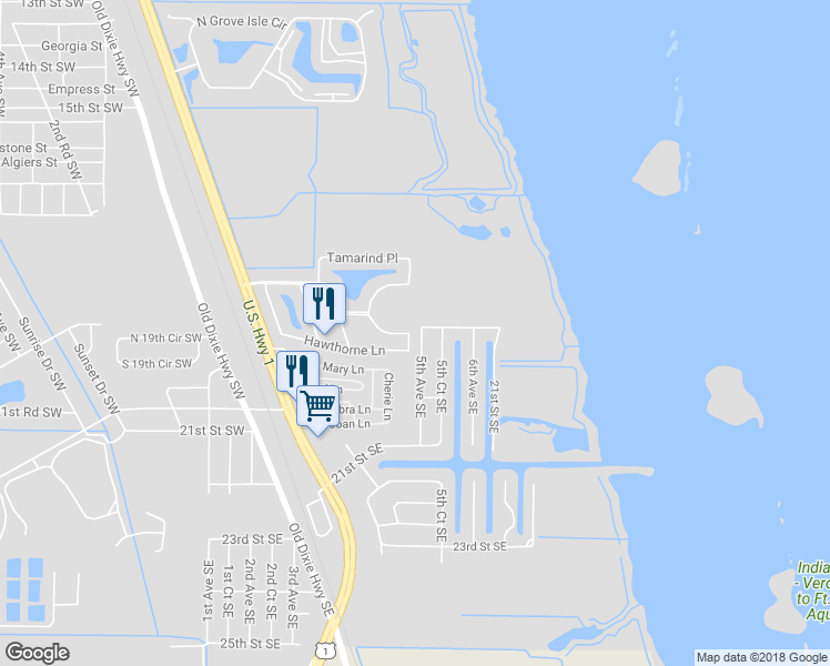 map of restaurants, bars, coffee shops, grocery stores, and more near 1960 South Garden Grove Circle in Vero Beach