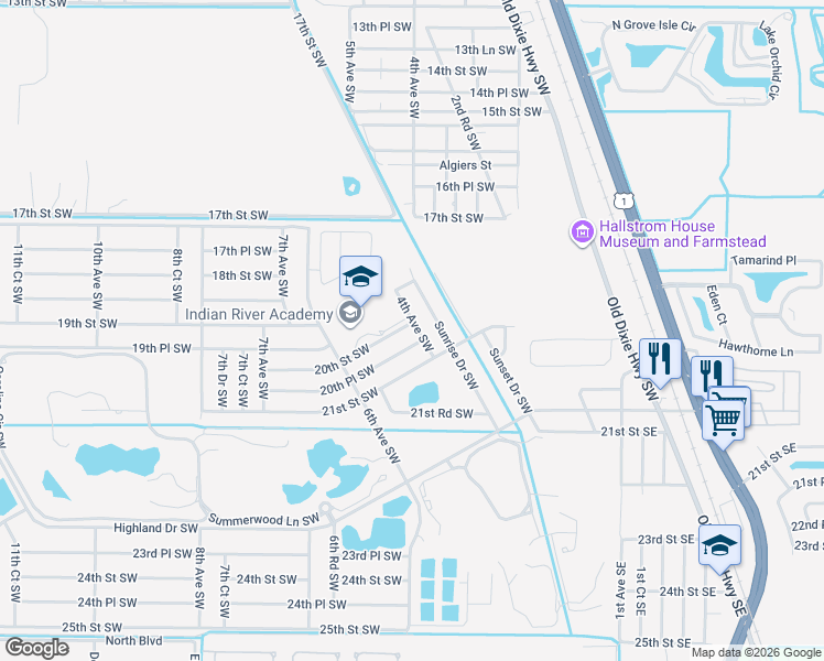map of restaurants, bars, coffee shops, grocery stores, and more near 405 20th Street Southwest in Vero Beach