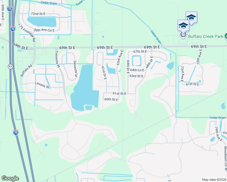 map of restaurants, bars, coffee shops, grocery stores, and more near 6204 61st Street East in Palmetto