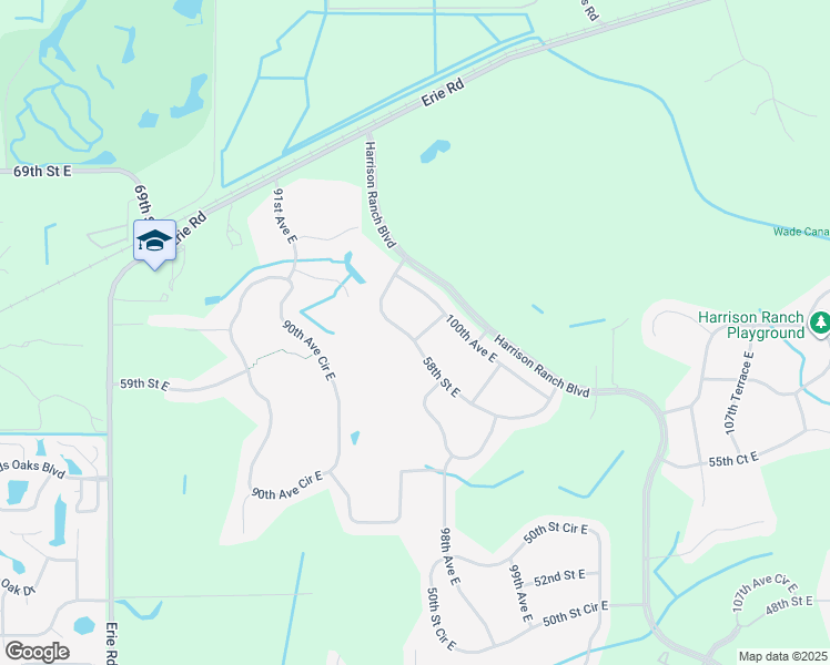 map of restaurants, bars, coffee shops, grocery stores, and more near 9736 58th Street East in Parrish