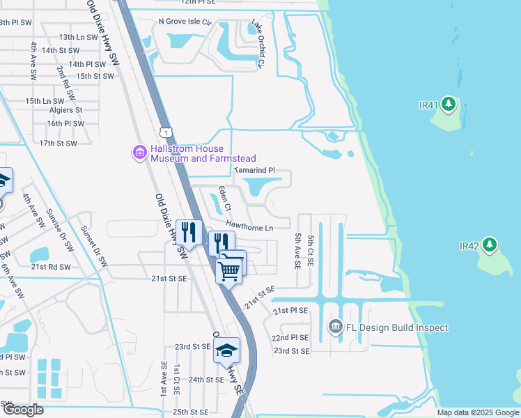 map of restaurants, bars, coffee shops, grocery stores, and more near 361 Garden Grove Parkway in Vero Beach