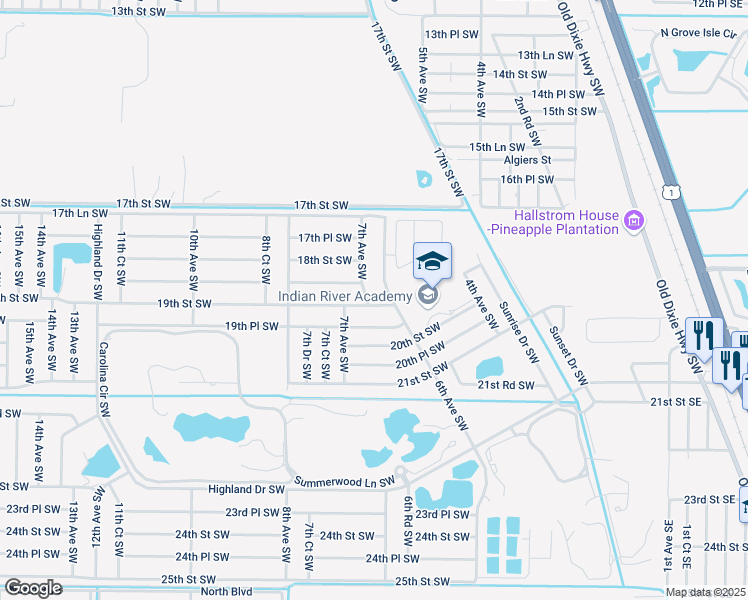 map of restaurants, bars, coffee shops, grocery stores, and more near 660 19th Street Southwest in Vero Beach