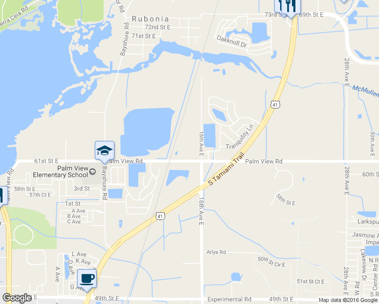 map of restaurants, bars, coffee shops, grocery stores, and more near 6205 16th Avenue East in Palmetto