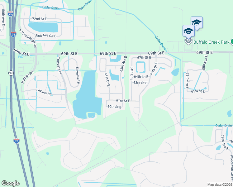 map of restaurants, bars, coffee shops, grocery stores, and more near 6204 61st Street East in Palmetto