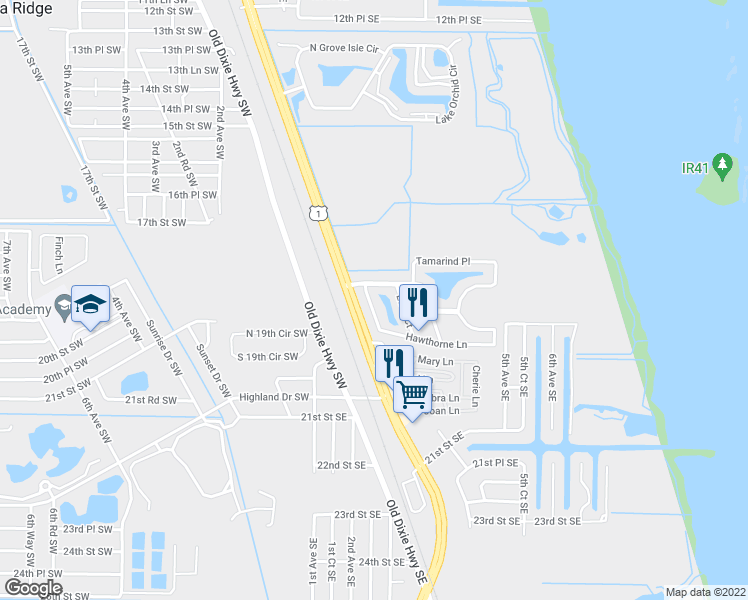 map of restaurants, bars, coffee shops, grocery stores, and more near 1915 U.S. 1 in Vero Beach