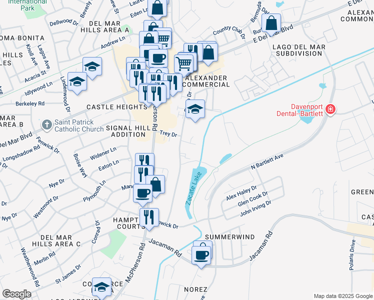 map of restaurants, bars, coffee shops, grocery stores, and more near 7110 Rocio Drive in Laredo