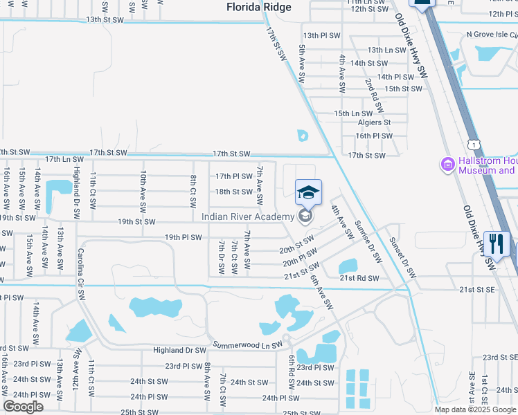 map of restaurants, bars, coffee shops, grocery stores, and more near 410 18th Place Southwest in Vero Beach