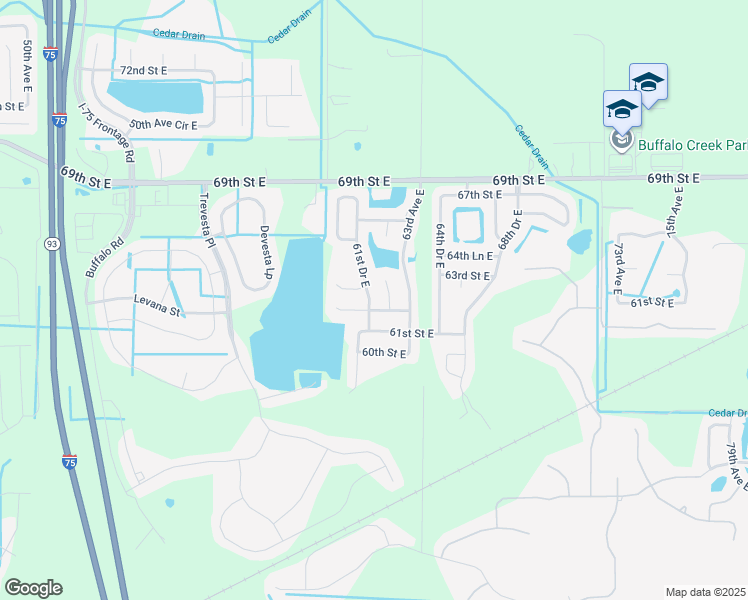 map of restaurants, bars, coffee shops, grocery stores, and more near 6112 61st Drive East in Palmetto