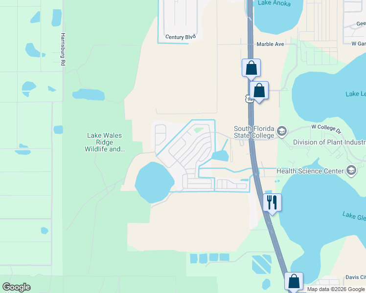 map of restaurants, bars, coffee shops, grocery stores, and more near Derek Drive in Highlands County