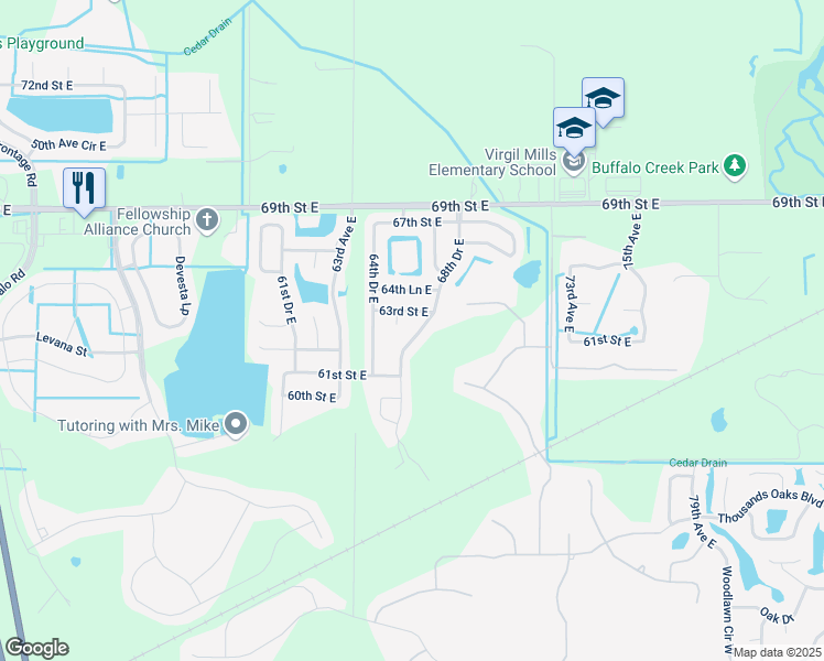 map of restaurants, bars, coffee shops, grocery stores, and more near 6215 68th Drive East in Palmetto