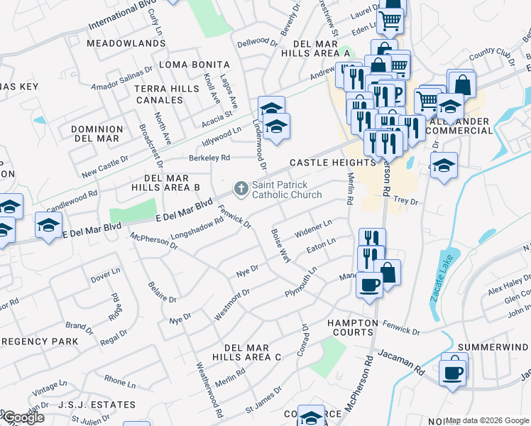 map of restaurants, bars, coffee shops, grocery stores, and more near 507 Surrey Road in Laredo
