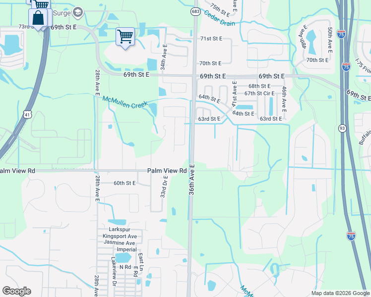 map of restaurants, bars, coffee shops, grocery stores, and more near 6210 35th Avenue East in Palmetto