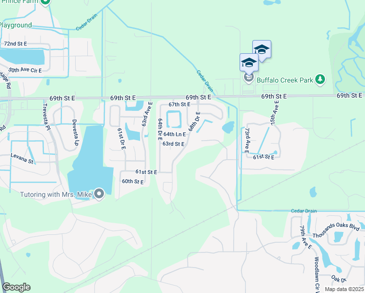 map of restaurants, bars, coffee shops, grocery stores, and more near 6230 68th Drive East in Palmetto