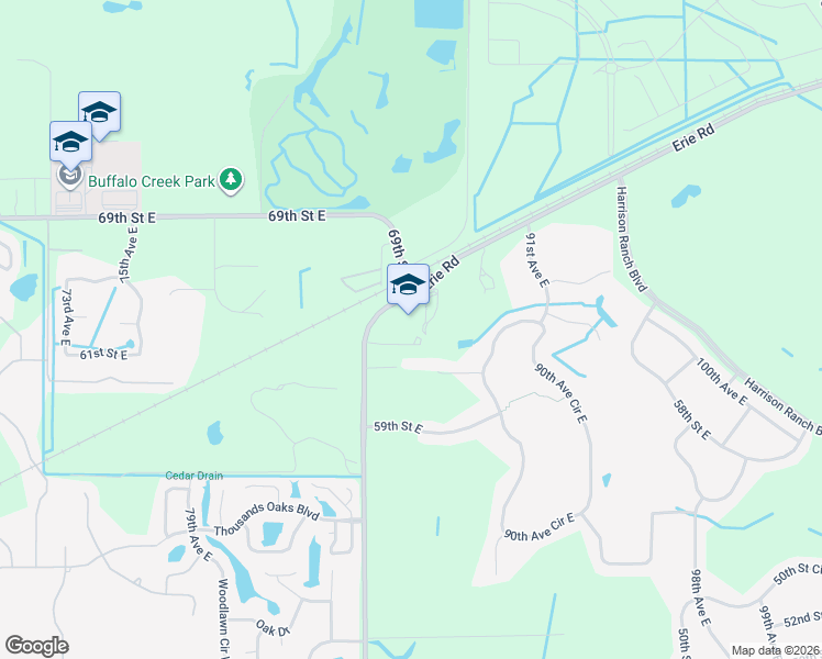 map of restaurants, bars, coffee shops, grocery stores, and more near 6204 Erie Road in Parrish