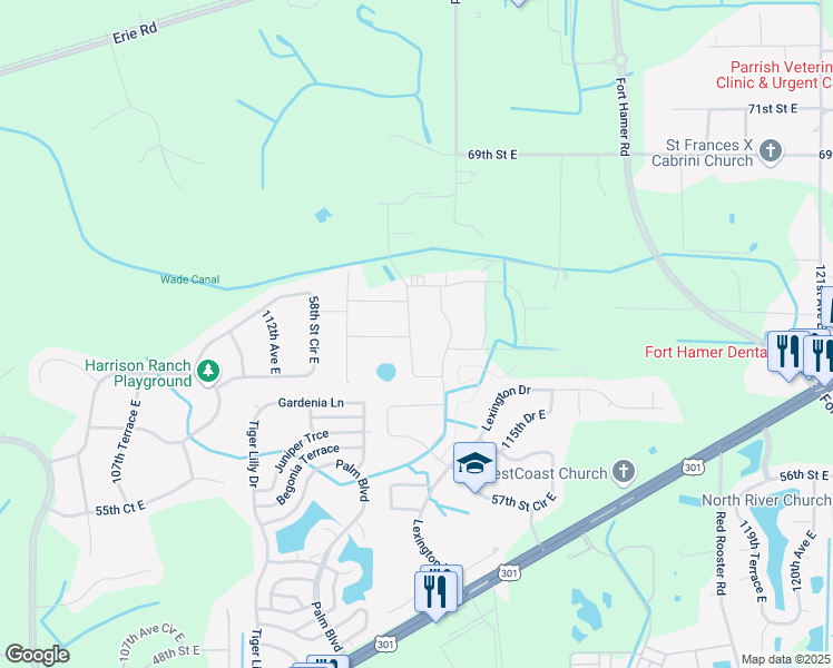map of restaurants, bars, coffee shops, grocery stores, and more near 6202 114th Avenue East in Parrish