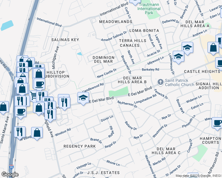 map of restaurants, bars, coffee shops, grocery stores, and more near 307 Farrell Road in Laredo