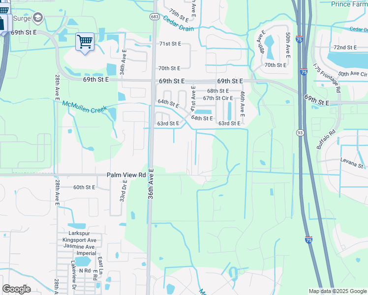 map of restaurants, bars, coffee shops, grocery stores, and more near 3805 61st Street East in Palmetto