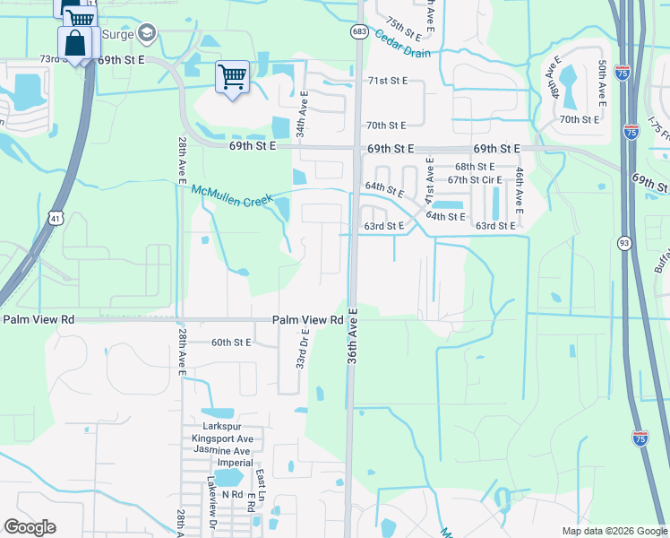 map of restaurants, bars, coffee shops, grocery stores, and more near 6221 35th Avenue East in Palmetto