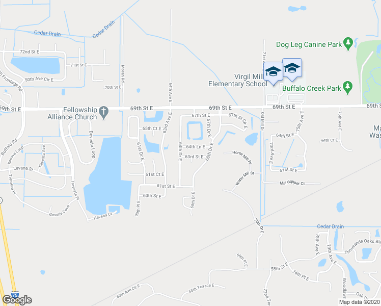 map of restaurants, bars, coffee shops, grocery stores, and more near 6502 63rd Street East in Palmetto