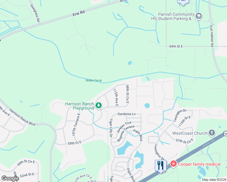 map of restaurants, bars, coffee shops, grocery stores, and more near 5287 112th Avenue East in Parrish