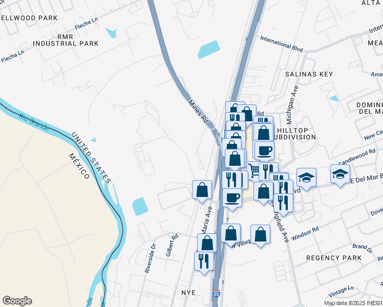 map of restaurants, bars, coffee shops, grocery stores, and more near 7401 El Dorado Court in Laredo