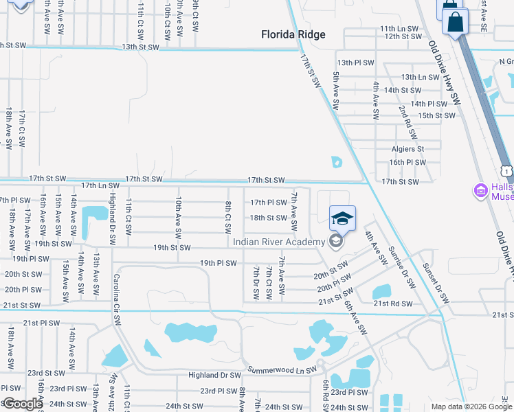 map of restaurants, bars, coffee shops, grocery stores, and more near 755 17th Place Southwest in Vero Beach