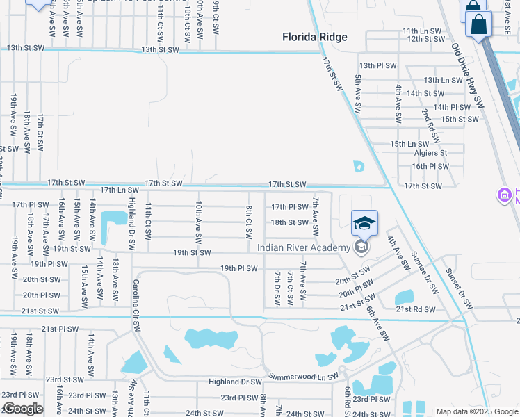 map of restaurants, bars, coffee shops, grocery stores, and more near 769 17th Lane Southwest in Vero Beach