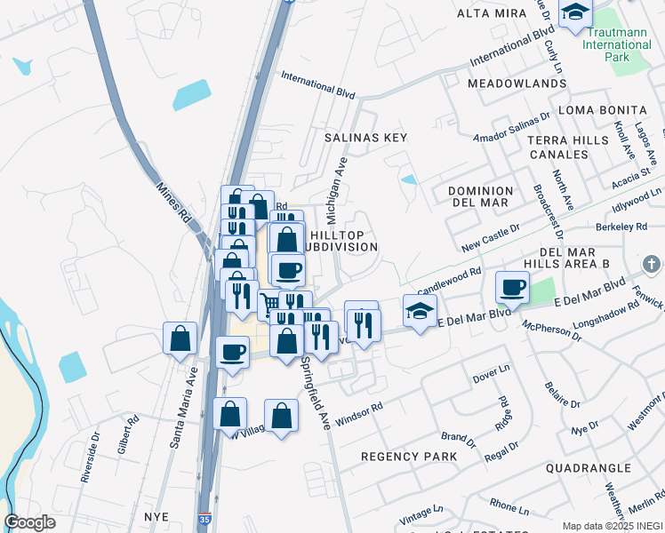 map of restaurants, bars, coffee shops, grocery stores, and more near 7308-7606 Wagner Court in Laredo