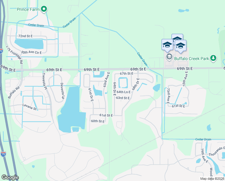map of restaurants, bars, coffee shops, grocery stores, and more near 6407 64th Drive East in Palmetto