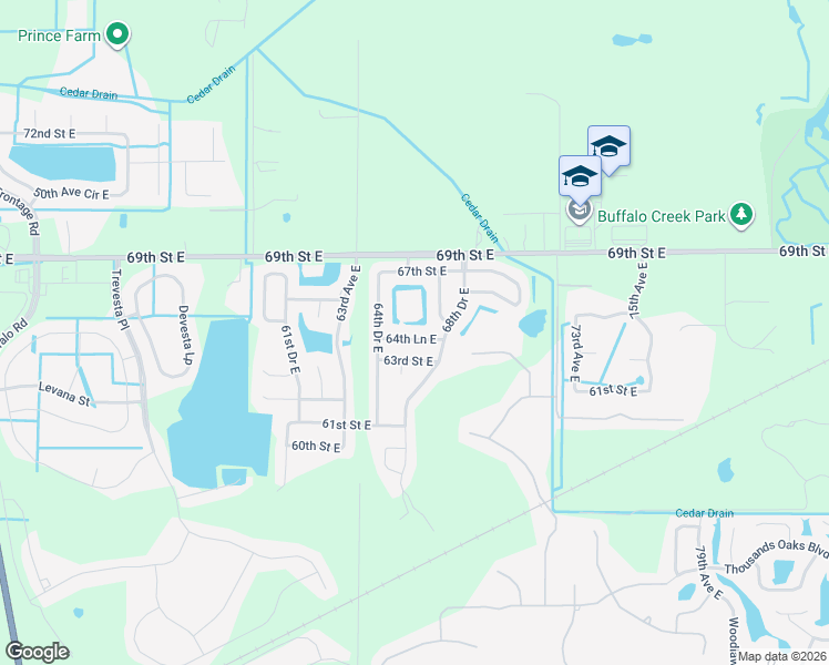 map of restaurants, bars, coffee shops, grocery stores, and more near 6504 64th Lane East in Palmetto