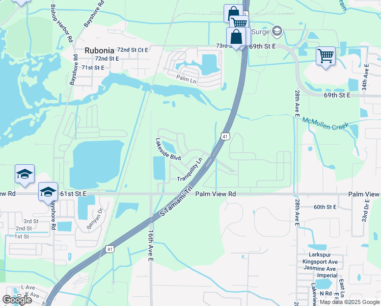 map of restaurants, bars, coffee shops, grocery stores, and more near 2082 Lakeside Boulevard in Palmetto