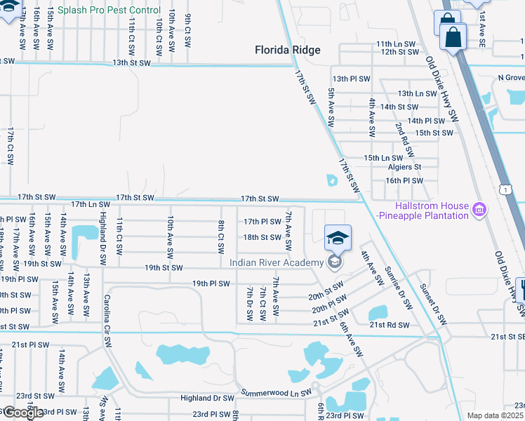 map of restaurants, bars, coffee shops, grocery stores, and more near 741 17th Lane Southwest in Vero Beach