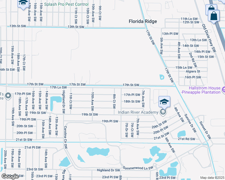 map of restaurants, bars, coffee shops, grocery stores, and more near 835 17th Lane Southwest in Vero Beach