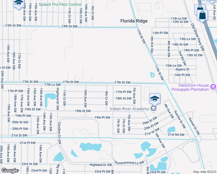 map of restaurants, bars, coffee shops, grocery stores, and more near 835 17th Lane Southwest in Vero Beach