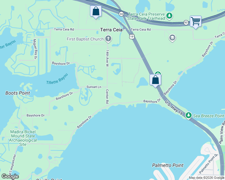 map of restaurants, bars, coffee shops, grocery stores, and more near 1480 Center Road in Terra Ceia